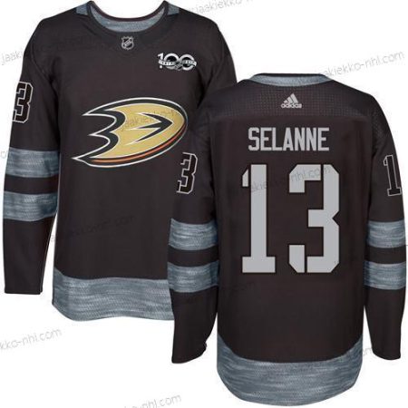 Adidas Miesten Anaheim Ducks #13 Teemu Selanne Musta 1917-2017 100th Vuosipäivä Ommeltu NHL Paita