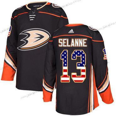 Adidas Miesten Anaheim Ducks #13 Teemu Selanne Musta Kotiottelupaita Aito USA Flag Ommeltu NHL Paita