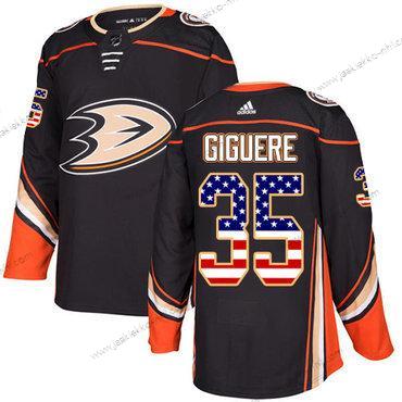 Adidas Miesten Anaheim Ducks #35 Jean-Sebastien Giguere Musta Kotiottelupaita Aito USA Flag Ommeltu NHL Paita