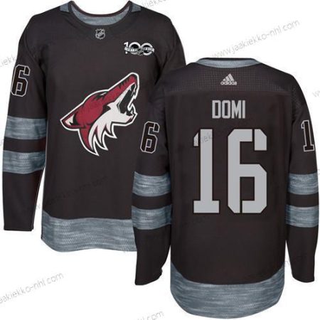 Adidas Miesten Arizona Coyotes #16 Max Domi Musta 1917-2017 100th Vuosipäivä Ommeltu NHL Paita