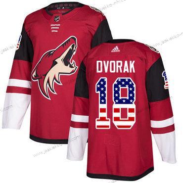 Adidas Miesten Arizona Coyotes #18 Christian Dvorak Punainen Kotiottelupaita Aito USA Flag Ommeltu NHL Paita