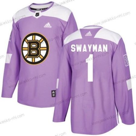 Adidas Miesten Boston Bruins #1 Jeremy Swayman Violetti Aito Taistelee syöpää vastaan Harjoitus Paita