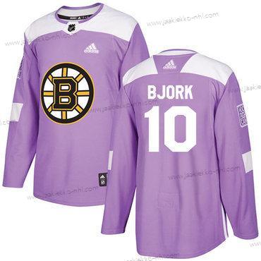 Adidas Miesten Boston Bruins #10 Anders Bjork Violetti Aito Taistelee syöpää vastaan Ommeltu NHL Paita