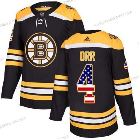 Adidas Miesten Boston Bruins #4 Bobby Orr Musta Kotiottelupaita Aito USA Flag Ommeltu NHL Paita