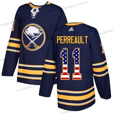 Adidas Miesten Buffalo Sabres #11 Gilbert Perreault Laivastonsininen Sininen Kotiottelupaita Aito USA Flag Ommeltu NHL Paita