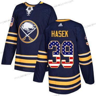 Adidas Miesten Buffalo Sabres #39 Dominik Hasek Laivastonsininen Sininen Kotiottelupaita Aito USA Flag Ommeltu NHL Paita