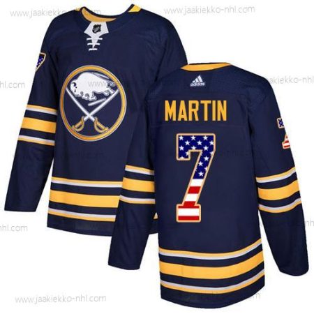 Adidas Miesten Buffalo Sabres #7 Rick Martin Laivastonsininen Sininen Kotiottelupaita Aito USA Flag Ommeltu NHL Paita