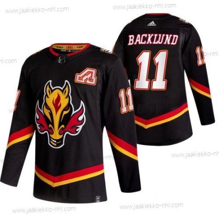 Adidas Miesten Calgary Flames #11 Mikael Backlund Musta 2020-21 Käänteinen Retro Vaihtopaita NHL Paita