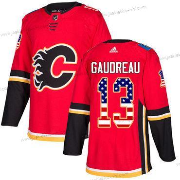 Adidas Miesten Calgary Flames #13 Johnny Gaudreau Punainen Kotiottelupaita Aito USA Flag Ommeltu NHL Paita