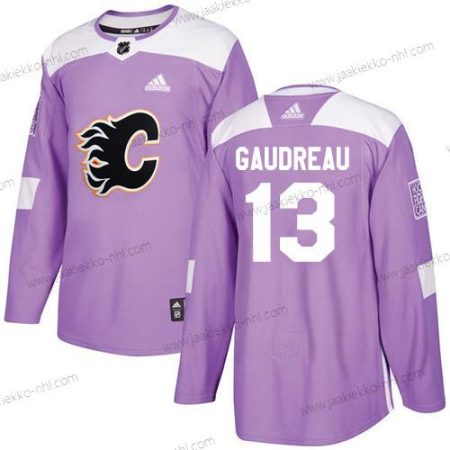 Adidas Miesten Calgary Flames #13 Johnny Gaudreau Violetti Aito Taistelee syöpää vastaan Ommeltu NHL Paita