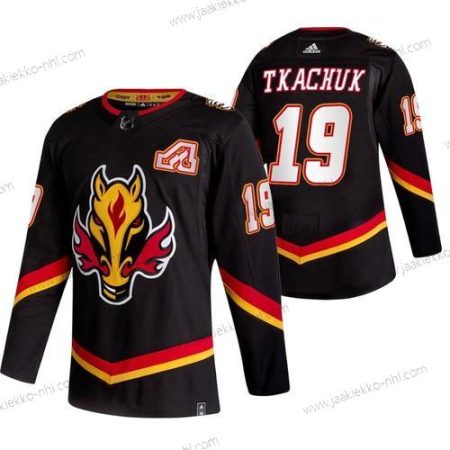 Adidas Miesten Calgary Flames #19 Matthew Tkachuk Musta 2020-21 Käänteinen Retro Vaihtopaita NHL Paita