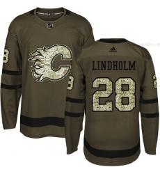 Adidas Miesten Calgary Flames #28 Elias Lindholm Vihreä Salute to Service Ommeltu NHL Paita