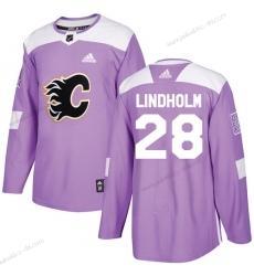 Adidas Miesten Calgary Flames #28 Elias Lindholm Violetti Aito Taistelee syöpää vastaan Ommeltu NHL Paita