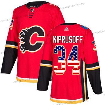 Adidas Miesten Calgary Flames #34 Miikka Kiprusoff Punainen Kotiottelupaita Aito USA Flag Ommeltu NHL Paita