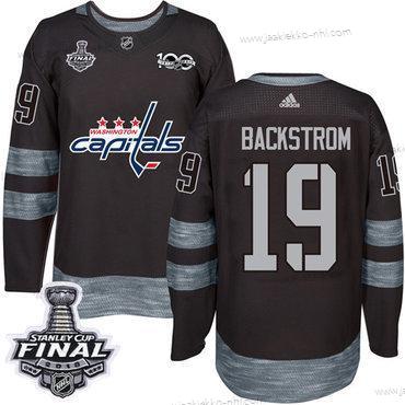 Adidas Miesten Capitals #19 Nicklas Backstrom Musta 1917-2017 100th Vuosipäivä 2018 Stanley Cup Final Ommeltu NHL Paita