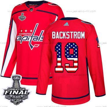 Adidas Miesten Capitals #19 Nicklas Backstrom Punainen Kotiottelupaita Aito USA Flag 2018 Stanley Cup Final Ommeltu NHL Paita