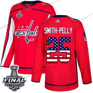 Adidas Miesten Capitals #25 Devante Smith-Pelly Punainen Kotiottelupaita Aito USA Flag 2018 Stanley Cup Final Ommeltu NHL Paita