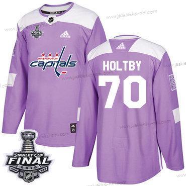 Adidas Miesten Capitals #70 Braden Holtby Violetti Aito Taistelee syöpää vastaan 2018 Stanley Cup Final Ommeltu NHL Paita