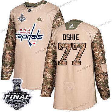 Adidas Miesten Capitals #77 T. J. Oshie Maastokuvio Aito 2017 Veterans Day 2018 Stanley Cup Final Ommeltu NHL Paita