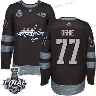 Adidas Miesten Capitals #77 T. J. Oshie Musta 1917-2017 100th Vuosipäivä 2018 Stanley Cup Final Ommeltu NHL Paita