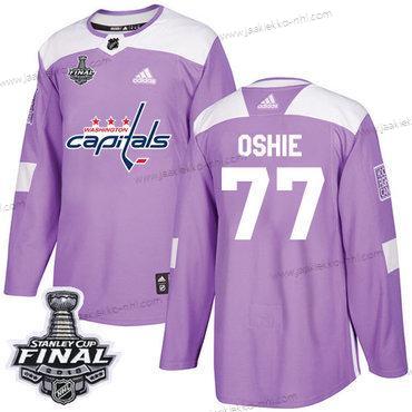 Adidas Miesten Capitals #77 T. J. Oshie Violetti Aito Taistelee syöpää vastaan 2018 Stanley Cup Final Ommeltu NHL Paita