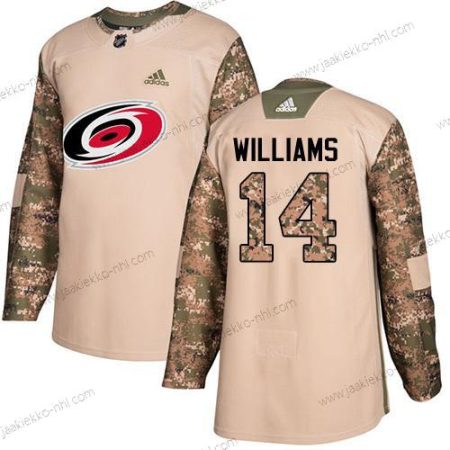 Adidas Miesten Carolina Hurricanes #14 Justin Williams Maastokuvio Aito 2017 Veterans Day Ommeltu NHL Paita