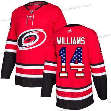 Adidas Miesten Carolina Hurricanes #14 Justin Williams Punainen Kotiottelupaita Aito USA Flag Ommeltu NHL Paita