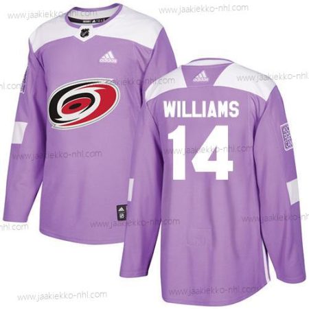 Adidas Miesten Carolina Hurricanes #14 Justin Williams Violetti Aito Taistelee syöpää vastaan Ommeltu NHL Paita