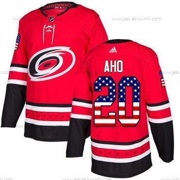 Adidas Miesten Carolina Hurricanes #20 Sebastian Aho Punainen Kotiottelupaita Aito USA Flag Ommeltu NHL Paita