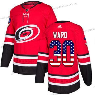 Adidas Miesten Carolina Hurricanes #30 Cam Ward Punainen Kotiottelupaita Aito USA Flag Ommeltu NHL Paita