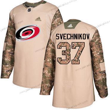 Adidas Miesten Carolina Hurricanes #37 Andrei Svechnikov Maastokuvio Aito 2017 Veterans Day Ommeltu NHL Paita