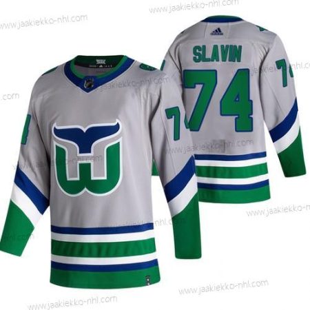 Adidas Miesten Carolina Hurricanes #74 Jaccob Slavin Harmaa 2020-21 Käänteinen Retro Vaihtopaita NHL Paita