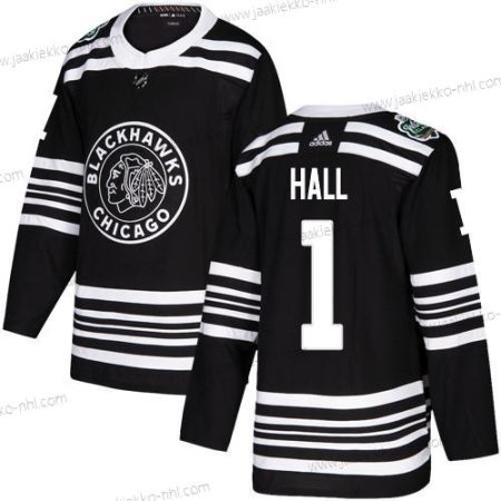 Adidas Miesten Chicago Blackhawks #1 Glenn Hall Musta Aito 2019 Talvi Klassinen Ommeltu NHL Paita