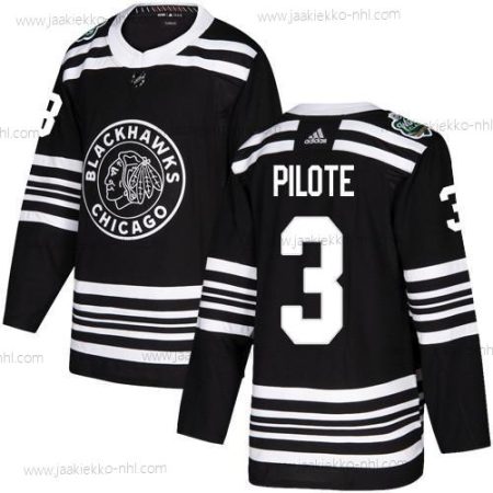 Adidas Miesten Chicago Blackhawks #3 Pierre Pilote Musta Aito 2019 Talvi Klassinen Ommeltu NHL Paita