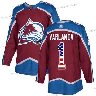 Adidas Miesten Colorado Avalanche #1 Semyon Varlamov Kotiottelupaita Punainen Aito USA Flag Ommeltu NHL Paita