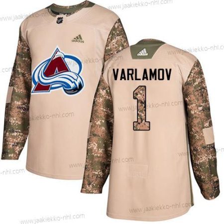 Adidas Miesten Colorado Avalanche #1 Semyon Varlamov Maastokuvio Aito 2017 Veterans Day Ommeltu NHL Paita