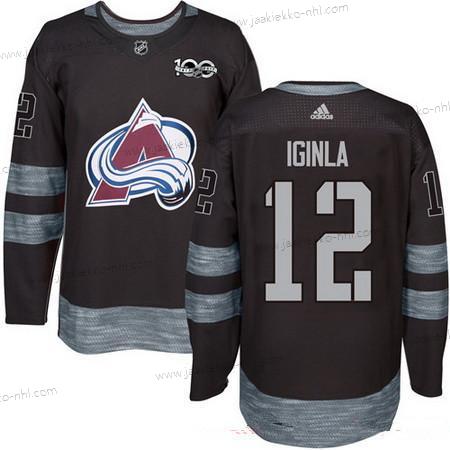 Adidas Miesten Colorado Avalanche #12 Jarome Iginla Musta 100th Vuosipäivä Ommeltu NHL 2017 Jääkiekko Paita