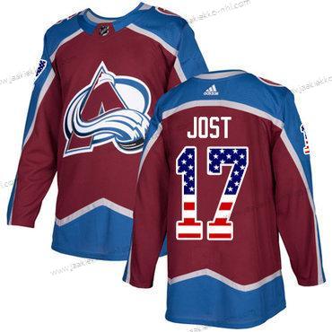 Adidas Miesten Colorado Avalanche #17 Tyson Jost Kotiottelupaita Punainen Aito USA Flag Ommeltu NHL Paita