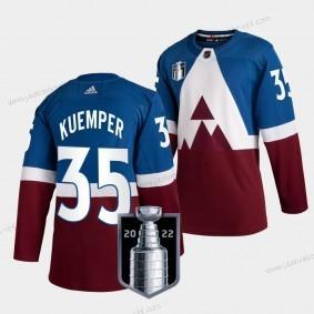 Adidas Miesten Colorado Avalanche ##35 Darcy Kuemper Sininen 2022 Stanley Cup Final Patch Ommeltu NHL Paita