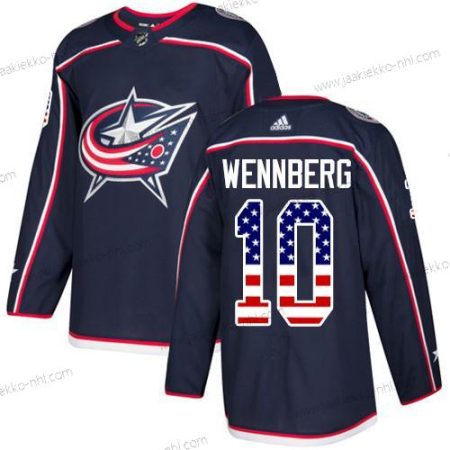 Adidas Miesten Columbus Blue Jackets #10 Alexander Wennberg Laivastonsininen Sininen Kotiottelupaita Aito USA Flag Ommeltu NHL Paita