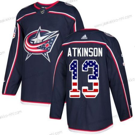 Adidas Miesten Columbus Blue Jackets #13 Cam Atkinson Laivastonsininen Sininen Kotiottelupaita Aito USA Flag Ommeltu NHL Paita