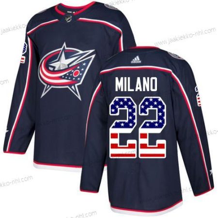 Adidas Miesten Columbus Blue Jackets #22 Sonny Milano Laivastonsininen Sininen Kotiottelupaita Aito USA Flag Ommeltu NHL Paita