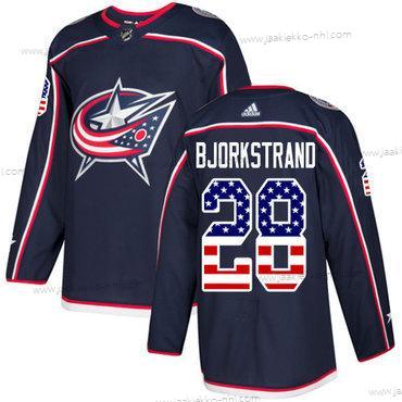 Adidas Miesten Columbus Blue Jackets #28 Oliver Bjorkstrand Laivastonsininen Sininen Kotiottelupaita Aito USA Flag Ommeltu NHL Paita