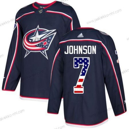 Adidas Miesten Columbus Blue Jackets #7 Jack Johnson Laivastonsininen Sininen Kotiottelupaita Aito USA Flag Ommeltu NHL Paita