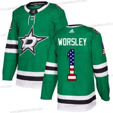 Adidas Miesten Dallas Stars #1 Gump Worsley Vihreä Kotiottelupaita Aito USA Flag Ommeltu NHL Paita