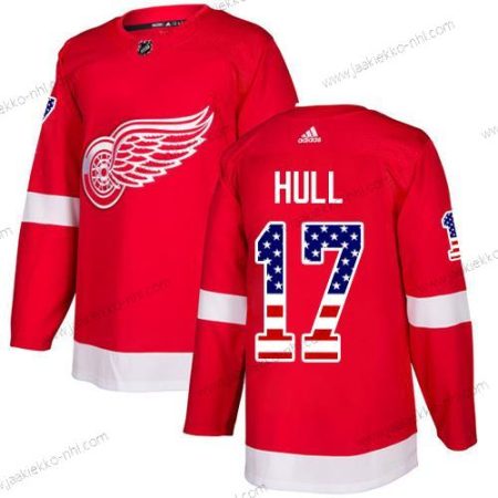 Adidas Miesten Detroit Red Wings #17 Brett Hull Punainen Kotiottelupaita Aito USA Flag Ommeltu NHL Paita