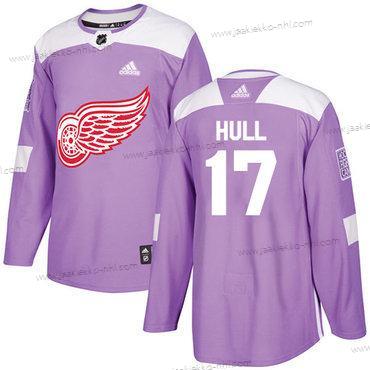 Adidas Miesten Detroit Red Wings #17 Brett Hull Violetti Aito Taistelee syöpää vastaan Ommeltu NHL Paita