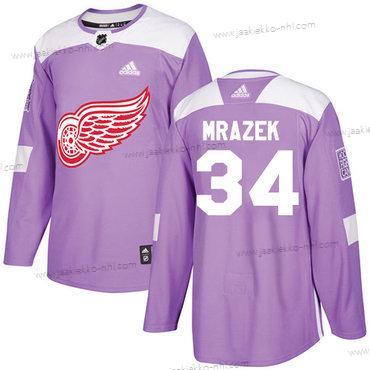 Adidas Miesten Detroit Red Wings #34 Petr Mrazek Violetti Aito Taistelee syöpää vastaan Ommeltu NHL Paita