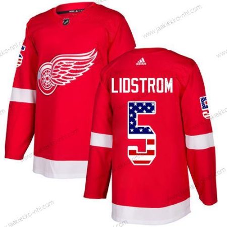 Adidas Miesten Detroit Red Wings #5 Nicklas Lidstrom Punainen Kotiottelupaita Aito USA Flag Ommeltu NHL Paita