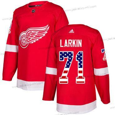 Adidas Miesten Detroit Red Wings #71 Dylan Larkin Punainen Kotiottelupaita Aito USA Flag Ommeltu NHL Paita